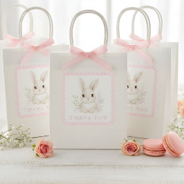 A Little Bunny Pink Gingham Baby Shower スクエアシール