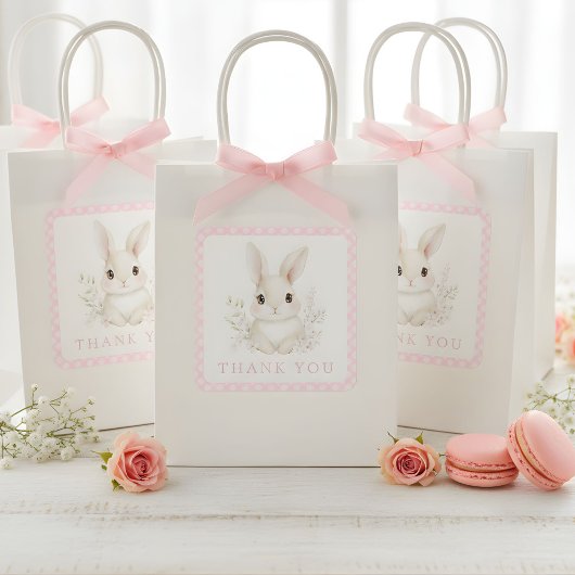 A Little Bunny Pink Gingham Baby Shower スクエアシール
