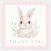 A Little Bunny Pink Gingham Baby Shower スクエアシール (正面)