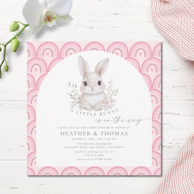 A Little Bunny Pink Rainbow Baby Shower Invitation (クリエイターアップロード済み)