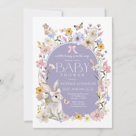 A Little Bunny Wildflower Baby Shower 招待状 (正面)