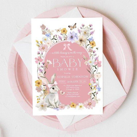 A Little Bunny Wildflower Baby Shower 招待状