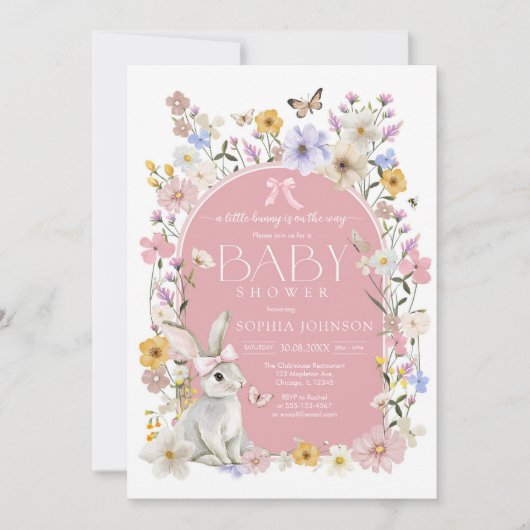 A Little Bunny Wildflower Baby Shower 招待状 (正面)
