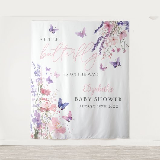 A Little Butterfly Baby Shower Photo Backdrop タペストリー (正面)
