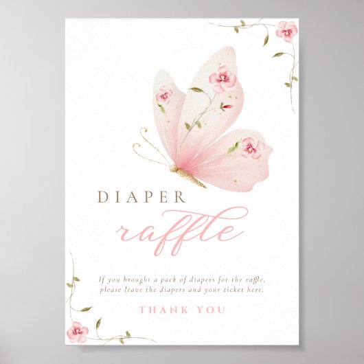 A Little Butterfly Diaper Raffle Table Sign ポスター (正面)