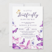 A Little Butterfly Gold & Purple Baby Shower  招待状 (正面)