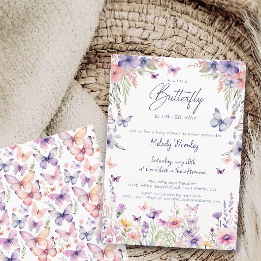 A Little Butterfly is on her way Baby Shower 招待状