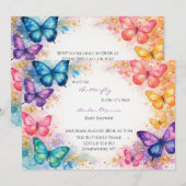 A Little Butterfly Is On It’s Way Girl Baby Shower 招待状 (正面/裏面)