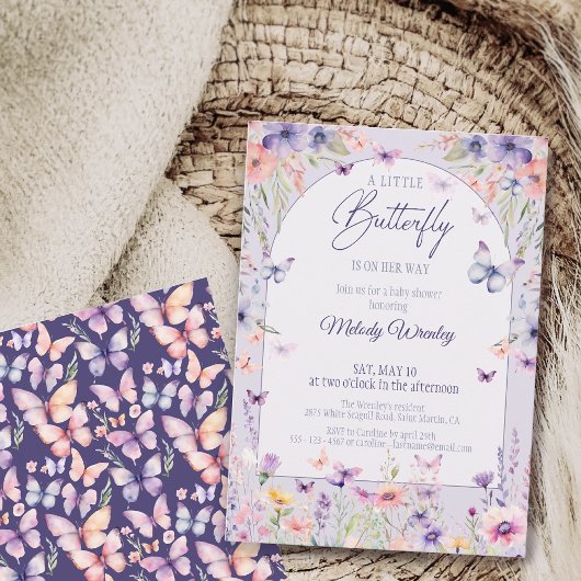 A Little Butterfly is on the way Baby Shower 招待状