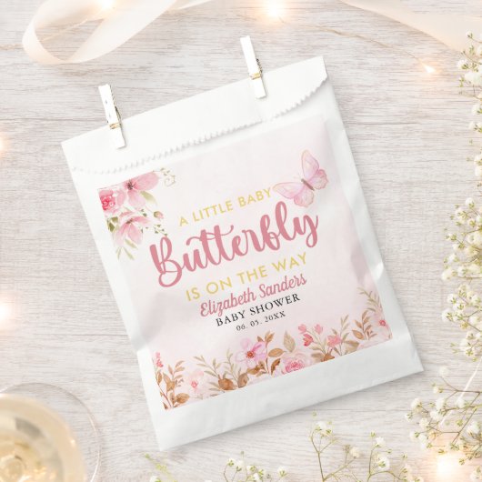 A Little Butterfly is on the Way, Baby Shower Girl フェイバーバッグ (クリップ留めされた状態)