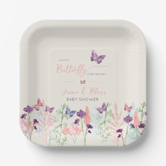 A Little Butterfly on the Way赤ちゃんシャワーフローラ ペーパープレート (正面)