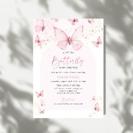 A Little Butterfly Pink Gold Baby Shower 招待状