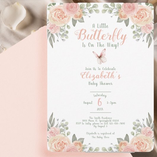 A Little Butterfly Rounded Baby Shower 招待状
