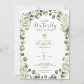 A Little Butterfly Sage Green Baby Shower 招待状 (正面)