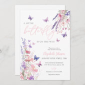 A Little Butterfly Wildflowers Floral Baby Shower 招待状 (正面/裏面)