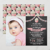 A Little Cake Chalkboard写真1st Birthday 招待状 (正面/裏面)