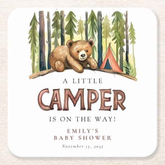 A Little Camper Forest Baby Shower スクエアペーパーコースター (正面)