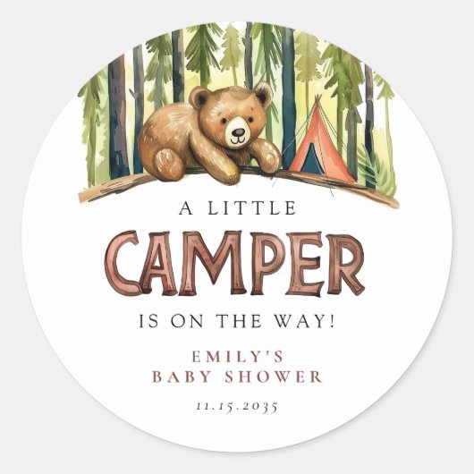 A Little Camper Forest Baby Shower ラウンドシール (正面)