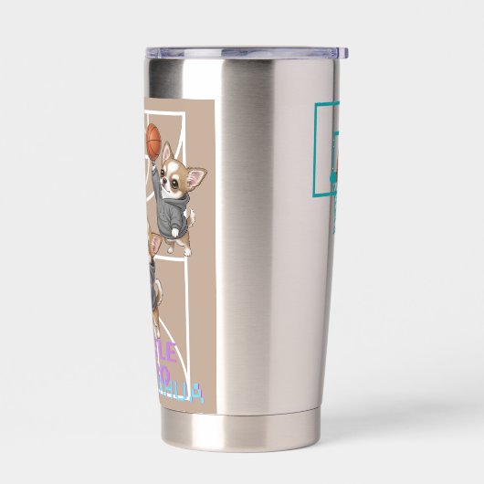 A little Chihuahua who loves basketball 保温保冷タンブラー (左面)