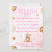 A little Cookie Girl Baby Shower - Teddy Bear Pink サンキューカード (正面)