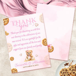 A little Cookie Girl Baby Shower - Teddy Bear Pink サンキューカード