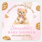 A little Cookie Girl Baby Shower - Teddy Bear Pink スクエアシール (正面)
