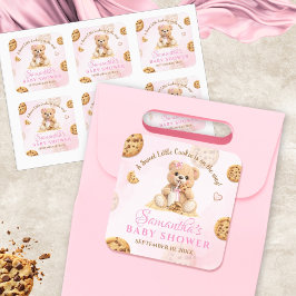 A little Cookie Girl Baby Shower - Teddy Bear Pink スクエアシール