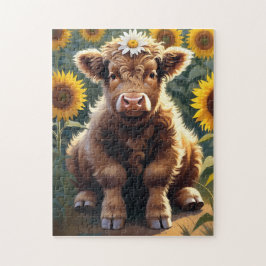 A little cow in a sunflower field ジグソーパズル