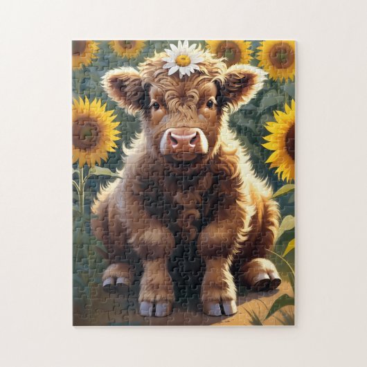 A little cow in a sunflower field ジグソーパズル (縦)