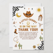 A Little Cowboy Is on The Way Cute Baby Shower サンキューカード (正面)