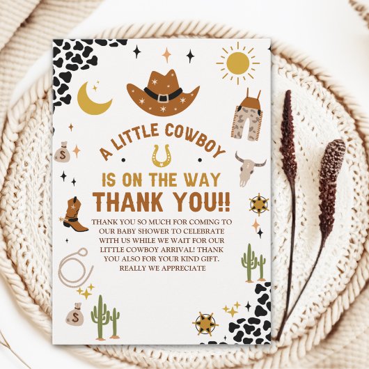 A Little Cowboy Is on The Way Cute Baby Shower サンキューカード