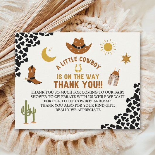 A Little Cowboy Is on The Way Cute Baby Shower サンキューカード