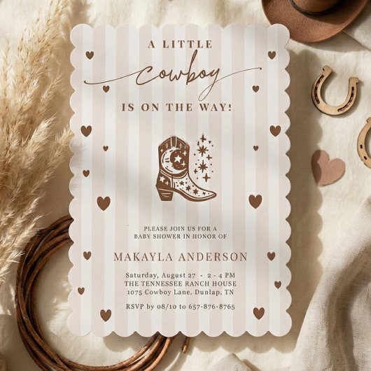 A Little Cowboy Is On The Way Western Baby Shower 招待状