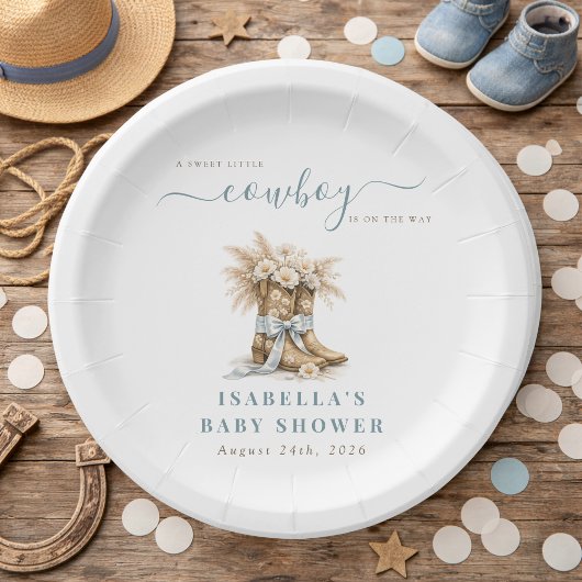 A little Cowboy Western Boots Blue Coquette Bow ペーパープレート