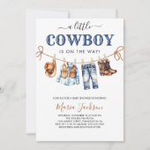 A Little Cowboy Wild West Blue boy Baby Shower 招待状 (正面)