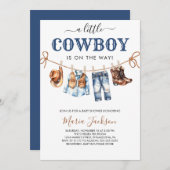 A Little Cowboy Wild West Blue boy Baby Shower 招待状 (正面/裏面)