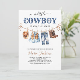 A Little Cowboy Wild West Blue boy Baby Shower 招待状