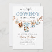 A Little Cowboy Wild West Blue Cowboy Baby Shower 招待状 (正面)