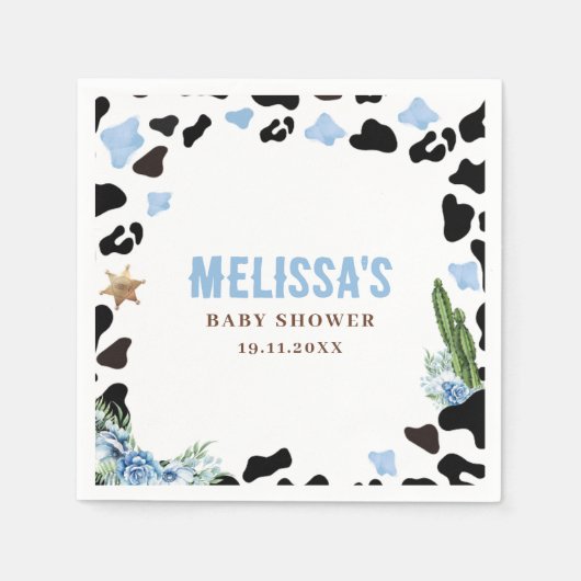 A Little Cowboy Wild Western Boy Blue Baby Shower スタンダードカクテルナプキン (正面)