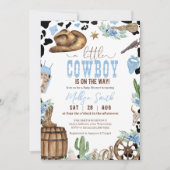 A Little Cowboy Wild Western Boy Blue Baby Shower 招待状 (正面)