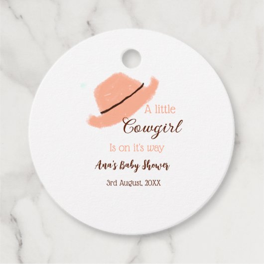A little cowgirl is on it's way orange baby shower フェイバータグ (正面)