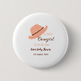 A little cowgirl is on it's way orange baby shower 缶バッジ