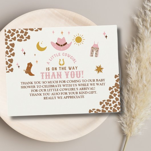 A Little Cowgirl Is on The Way Cute Baby Shower サンキューカード