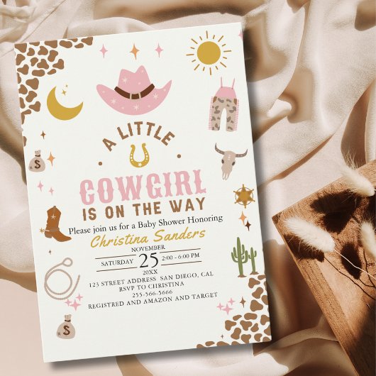 A Little Cowgirl Is on The Way Cute Baby Shower 招待状