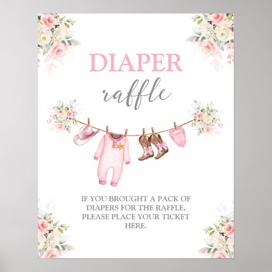 A little Cowgirl Pink Diaper Raffle sign ポスター (正面)