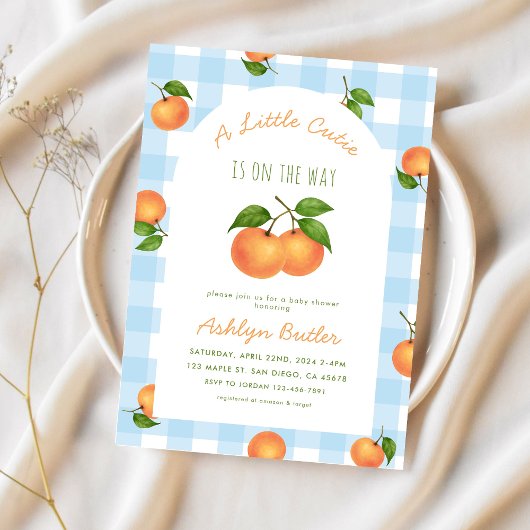 A Little Cutie Citrus Blue Baby Shower Invitation 招待状
