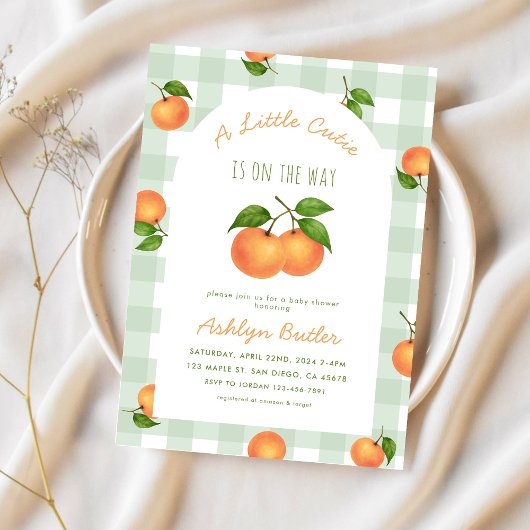 A Little Cutie Citrus Green Baby Shower Invitation 招待状