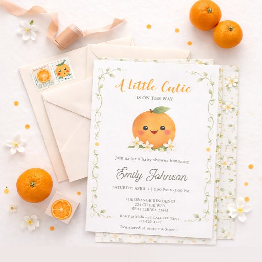 A Little Cutie is On the Way Baby Shower 招待状