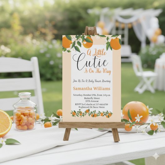 A Little Cutie Is On The Way Orange Baby Shower 招待状