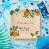 A Little Cutie Orange Baby Shower Paper Plate ペーパープレート (パーティー)